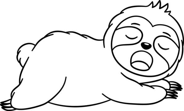 Cute Sloth Outline Cartoon PNG Transparent.