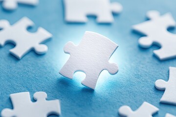 White puzzle piece on a light blue background