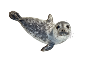 Top Down View of Playful Baby Seal with Wet Fur Transparent Background