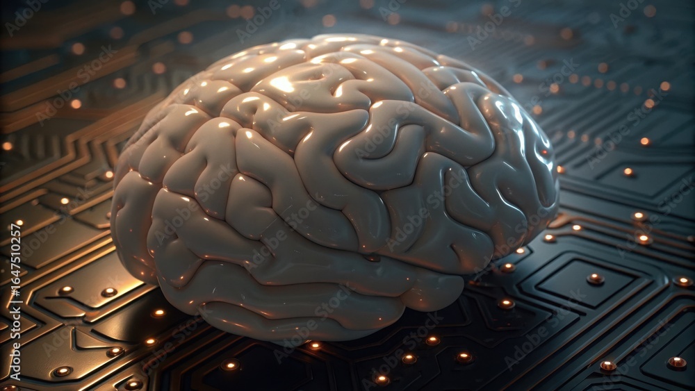 Poster brain model on microchip surface with advanced technology display