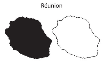 Reunion island map silhouette outline shape vector illustration isolated on white background for travel, geography and tourism design projects © Kasun