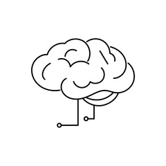 Outline vector brain with tech connector, simple minimal design for AI, science, and digital technology concepts.
