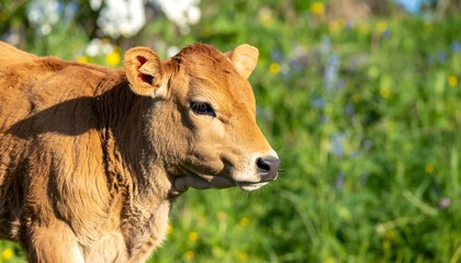 A young calf in a field