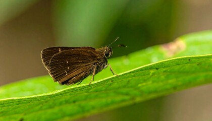 Obraz premium Close-up of a brown butterfly on a leaf