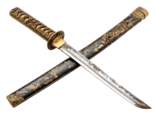 The blade of the Tanto, a Japanese traditional sword, is a symbol of strength, with a detailed scabbard exuding history and prestige.