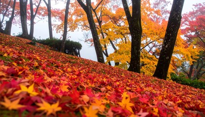 Autumn leaves blanket a hillside