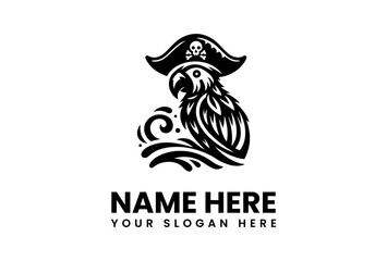 Stylized Black Parrot Wearing Pirate Hat with Skull and Crossbones.