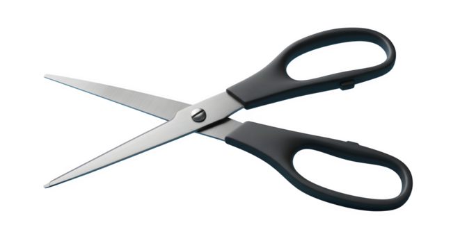 Gray scissors glint on black. Minimalist. Use for stationery supplies, educational materials, graphic design, scrapbooking. - Powered by Adobe