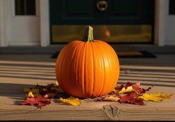 Perfect Pumpkin Sitting on Autumn Porch
