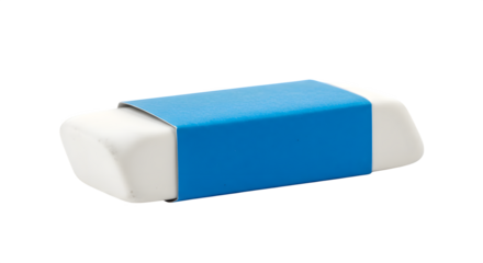 Blue and white eraser displays against a black background. For product photography, school, and design.