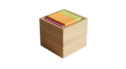Beige wood texture holds colorful paper notes. Soft lighting highlights texture. Use as desk decor, product mockups, or branding.