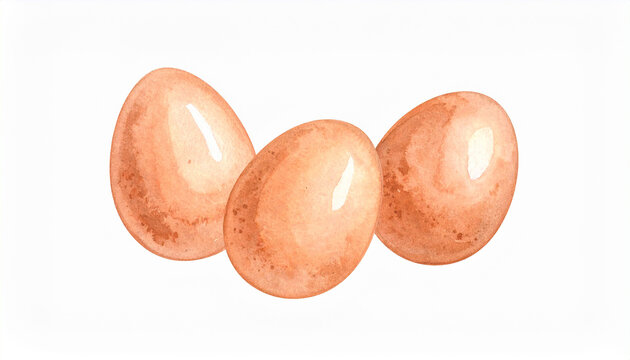 Watercolor painting of brown chicken eggs. Organic farm product. Hand drawn art.