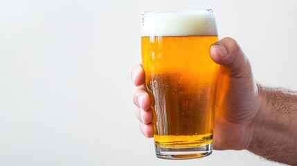 Hand holding a glass of iced beer, refreshing drink for parties and leisure time