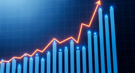 A dynamic visual representation of financial progress Blue bars ascend mirroring an aggressive orange line graph that surges upwards symbolizing increasing profits and positive market trends