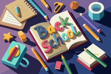 Back to School Illustration with Stationery Items in Paper Cut Design
