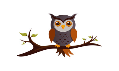 Download A Cute Owl Perched  Tree Branch Vector Illustration  Eps File For Design.