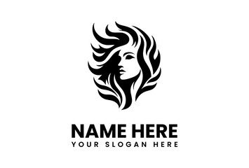 Stylized Womans Profile with Flowing Hair in Black Silhouette.