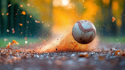 Baseball in motion, dramatic splash