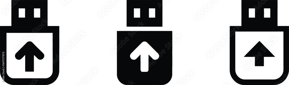 Poster three usb flash drive icon vector illustration technology storage data transfer device memory stick 