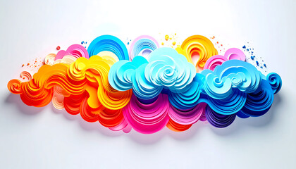 3D paper cut style a fluffy cloud symbol