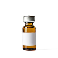 A single brown vial with a white label, isolated on a transparent background