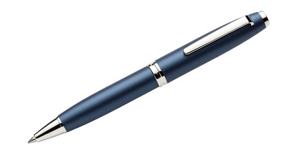 Blue satin pen on black shows sleek, modern design. Perfect for product photography, promotional material, or branding.