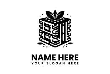 Unique Stacked Dessert Logo with Leaf Topping and Dotted Accents.