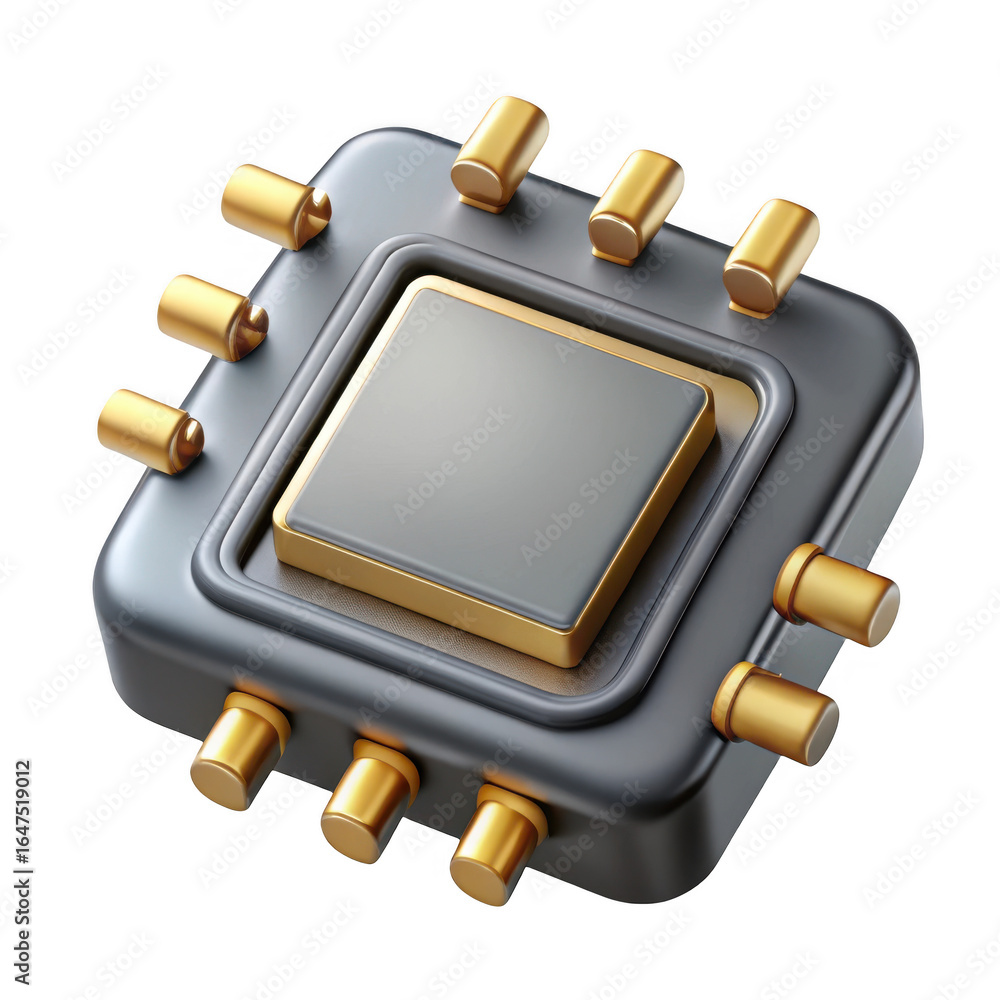 Aufkleber 3d microchip processor with gold pins isolated on transparent background