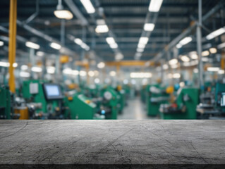 Industrial workspace with equipment and machinery in busy manufacturing facility during daytime...