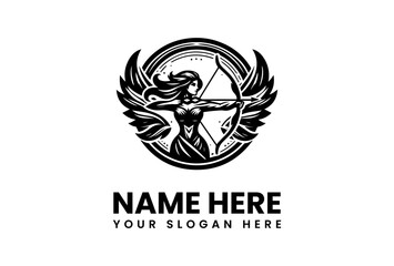 Winged Archer Stylized Silhouette of a Female Figure with Bow and Arrow.