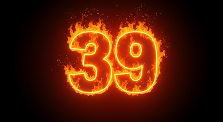 Number Thirty Nine Made of Fire Flames on Dark Background