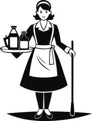 Housekeeper silhouette with mop and bucket, ready to clean
