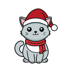 vector outline of a cute cat wearing a santa claus