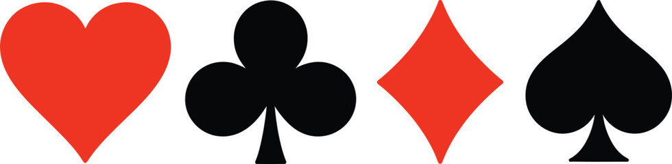 Obraz premium Playing cards suits heart diamond club spade game gambling poker bridge casino symbols illustration vector 100 silhouette