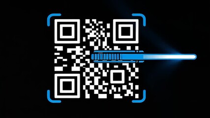 Close-up view of a QR code being scanned with a futuristic scanning device against a dark background - Powered by Adobe