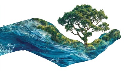 DŁOŃ CHRONIĄCA NATURĘ - DRZEWO I WODA
