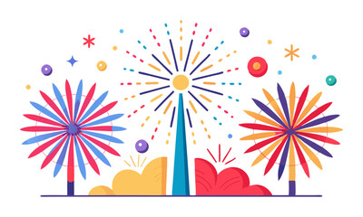 Download New Years Fireworks Vector Illustration . This Icon Concept Isolated Premium Vector. Flat Cartoon Style Svg File For Design.