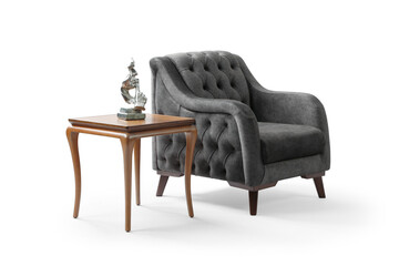 armchair whit coffee table isolated on white background .