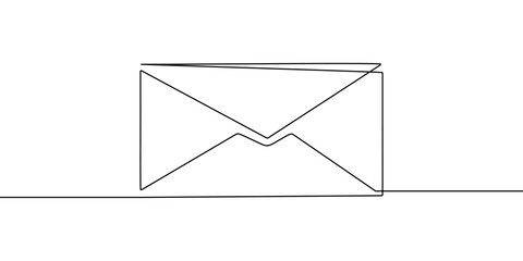 Mail continuous line one art icon email letter vector paper message. Line continuous art newsletter sketch outline contact plane illustration business single doodle arrow journey travel send fly post.