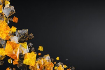 Abstract geometric shapes, orange and translucent, against dark background