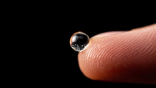 Tiny droplet on fingertip - Powered by Adobe