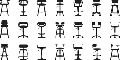 Bar Stool and Chair Icons in Black and White