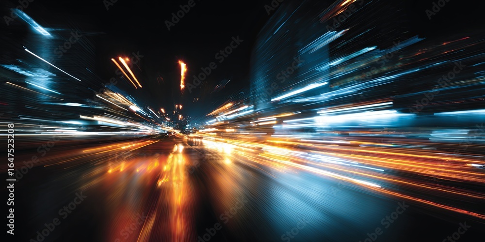 Poster futuristic digital background with motion blur effects and light trails creating a high-tech aesthet