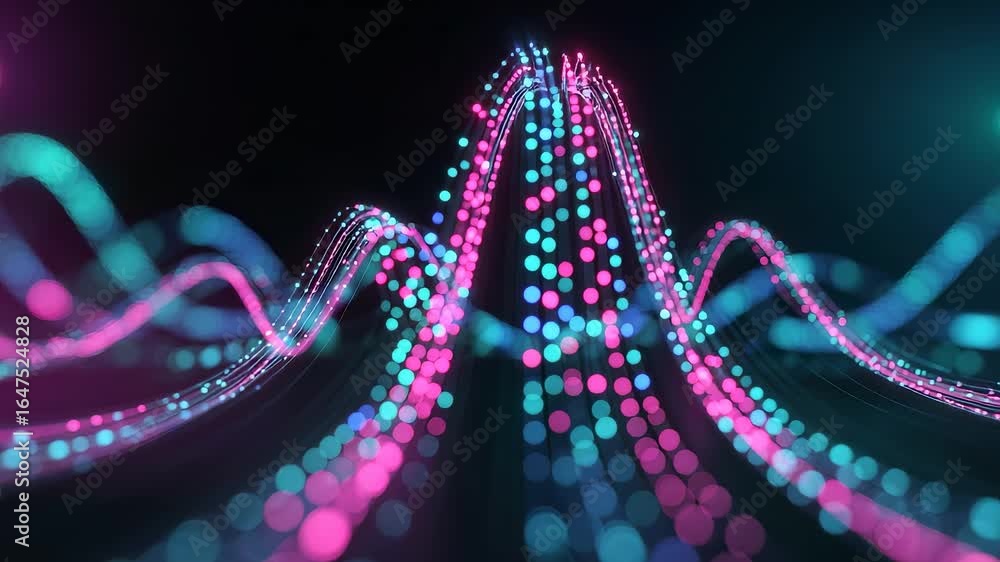 Aufkleber vibrant colorful wave patterns with glowing dots on dark background