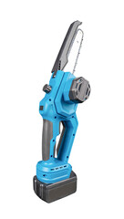 Cordless battery Chainsaw isolated on a white background.
