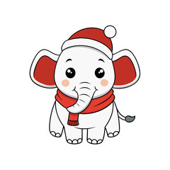 vector outline of a cute elephant wearing a santa