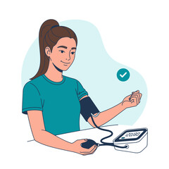 illustrations of a woman and nurse monitoring normal blood pressure readings
