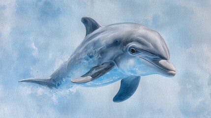 Fototapeta premium AKWARELOWE DELFINY: SKOK MŁODEGO DELFINA