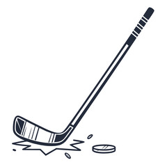 A stylized hockey stick poised to strike a puck on an icy surface