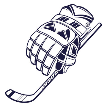 hockey glove holding stick, monochrome clip art preview